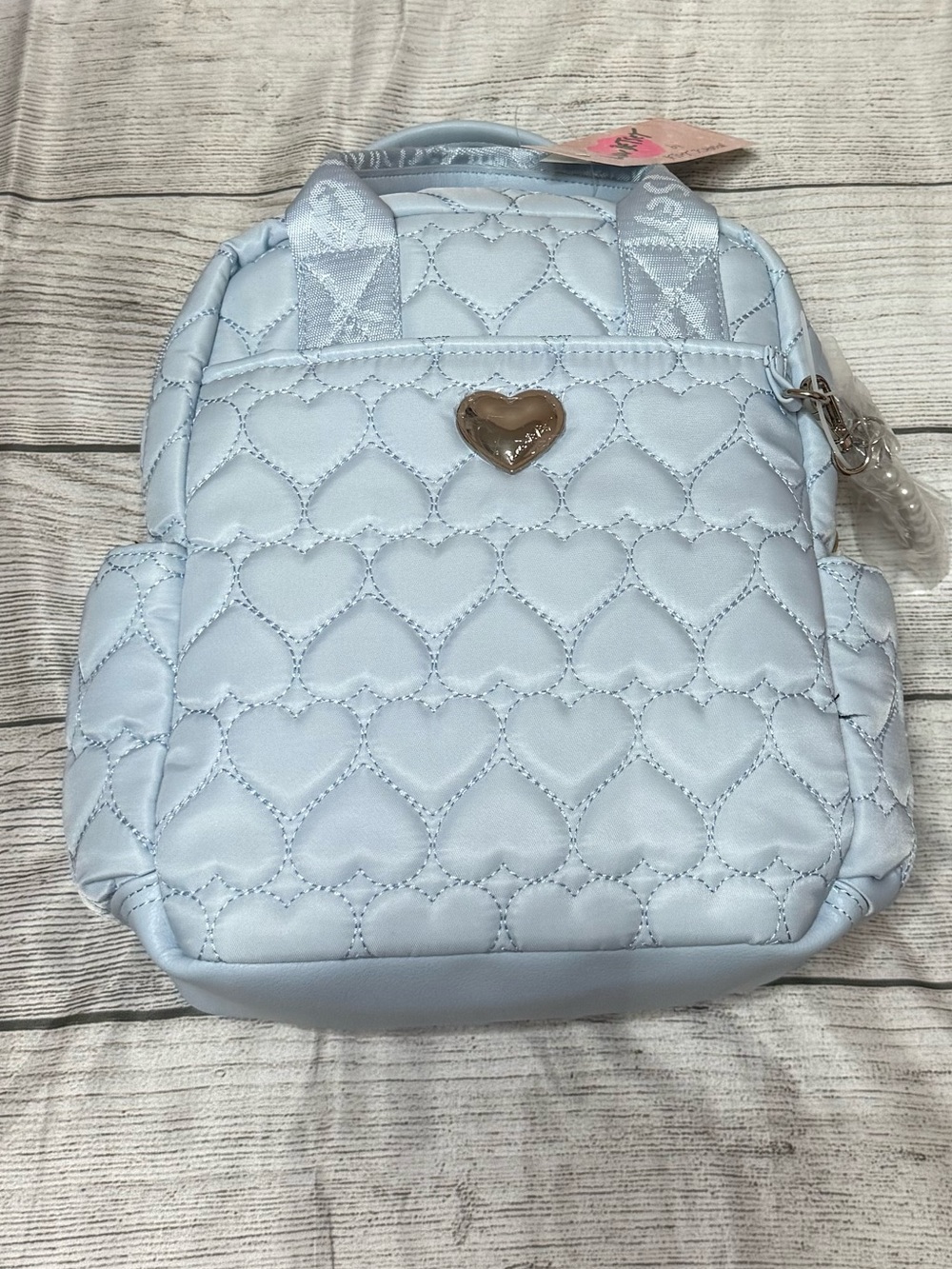 Betsey Johnson Baby Blue Quilted Heart Mini Backpack